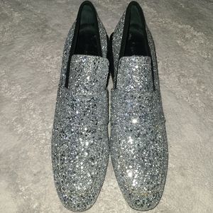 Stuart Weitzman Sawyer Silver Glitter Loafers